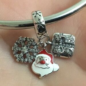 S925 Santa Snowflake Christmas Charm Pandora Style